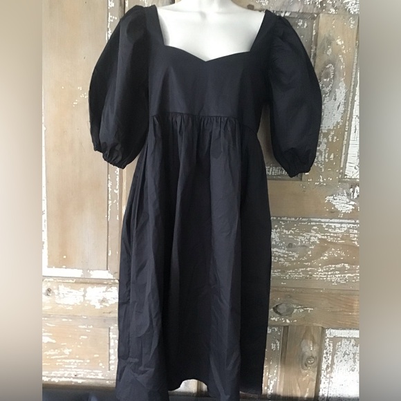 NWT $334 Monica Nera Black Cotton Mini Natasha Dress Puffer Sleeve Size Small - Picture 5 of 10